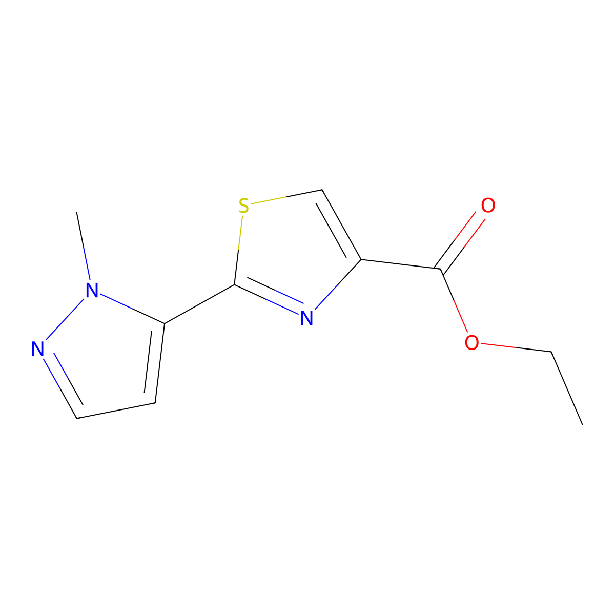 ethyl 2-(1-methyl-1H-pyrazol-5-yl)-1,3-thiazole-4-carboxylate molecular structure, CAS 1202247-96-8