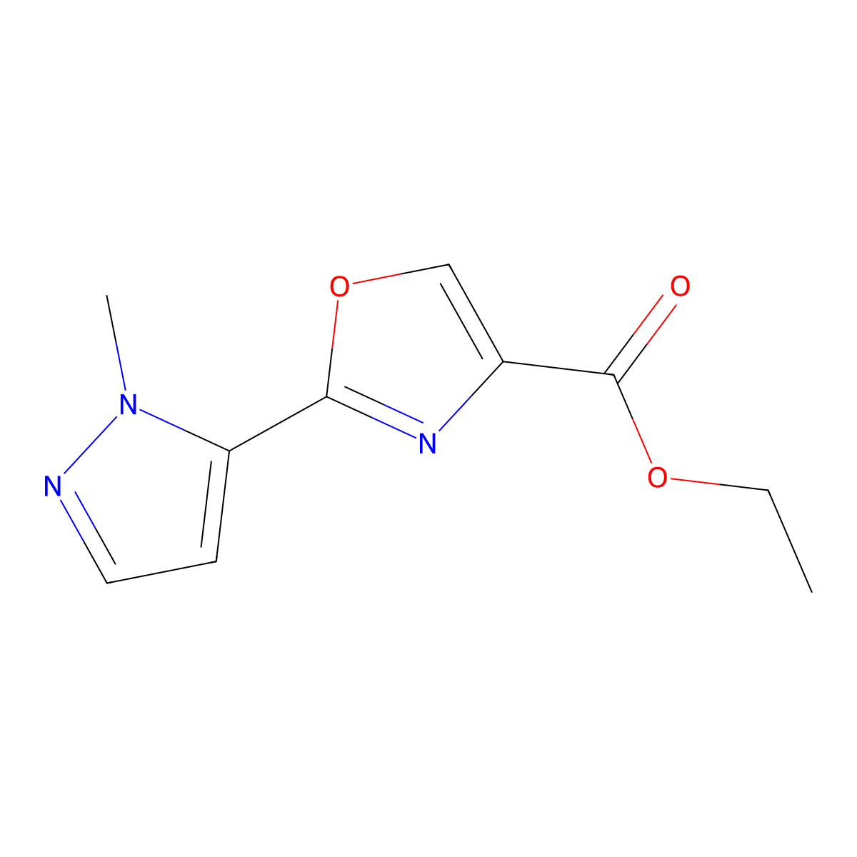 ethyl 2-(1-methyl-1H-pyrazol-5-yl)oxazole-4-carboxylate molecular structure, CAS 1202248-04-1
