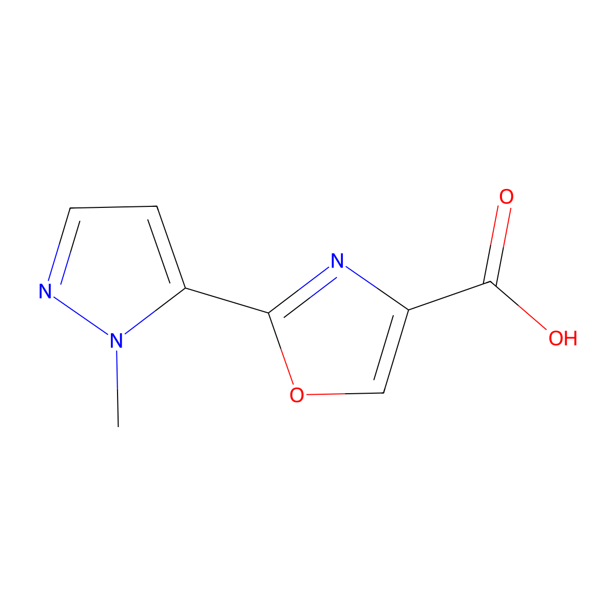 2-(1-methyl-1H-pyrazol-5-yl)-1,3-oxazole-4-carboxylic acid molecular structure, CAS 1202248-05-2