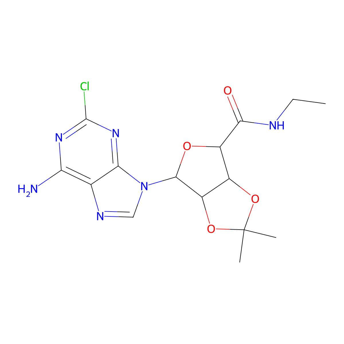 (3aS,4S,6R,6aR)-6-(6-amino-2-chloro-9H-purin-9-yl)-N-ethyl-2,2-dimethyltetrahydrofuro[3,4-d][1,3]dioxole-4-carboxamide molecular structure, CAS 120225-75-4