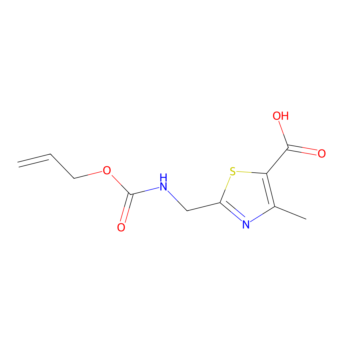 4-Methyl-2-({[(prop-2-en-1-yloxy)carbonyl]amino}methyl)-1,3-thiazole-5-carboxylic acid molecular structure, CAS 120237-88-9