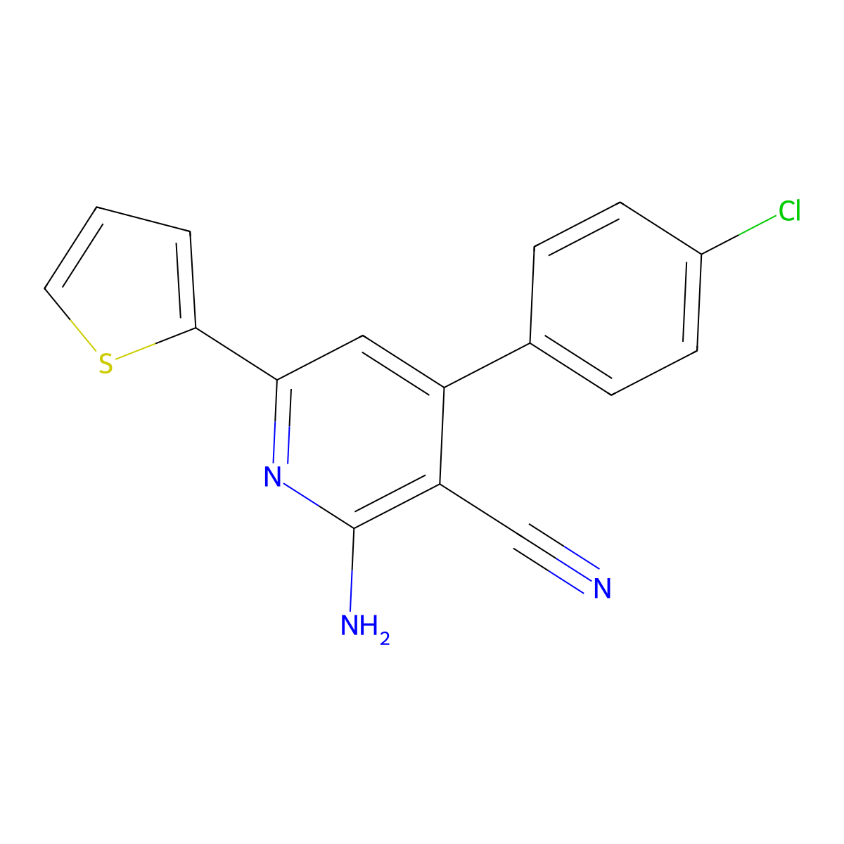 2-Amino-4-(4-chlorophenyl)-6-(2-thienyl)nicotinonitrile molecular structure, CAS 120239-03-4