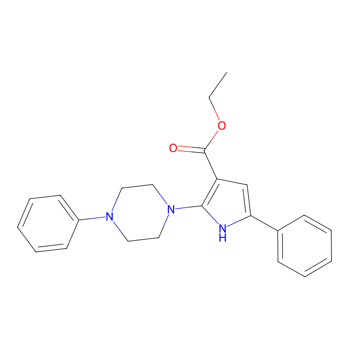 ethyl 5-phenyl-2-(4-phenylpiperazin-1-yl)-1H-pyrrole-3-carboxylate molecular structure, CAS 120243-56-3