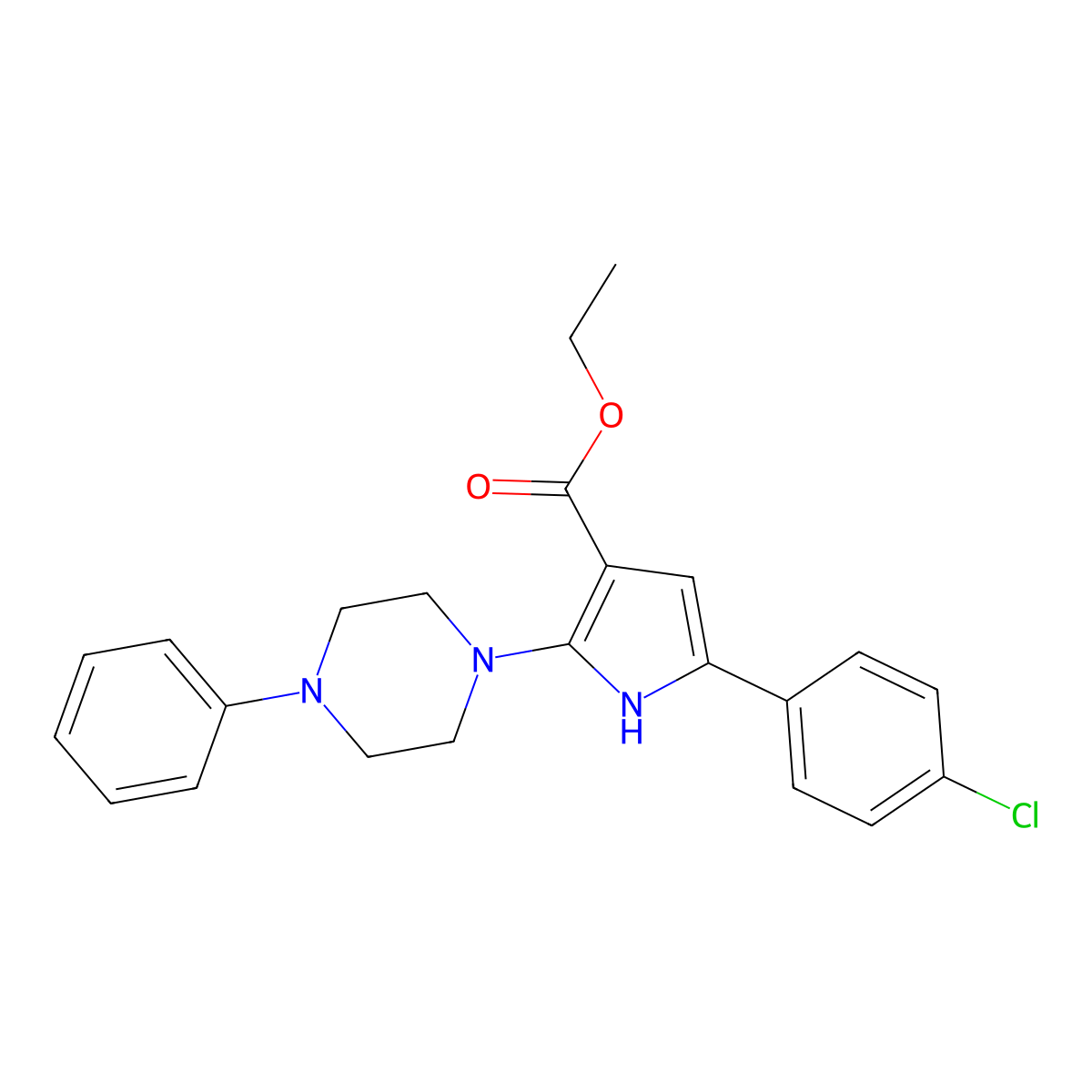 ethyl 5-(4-chlorophenyl)-2-(4-phenylpiperazin-1-yl)-1H-pyrrole-3-carboxylate molecular structure, CAS 120243-63-2