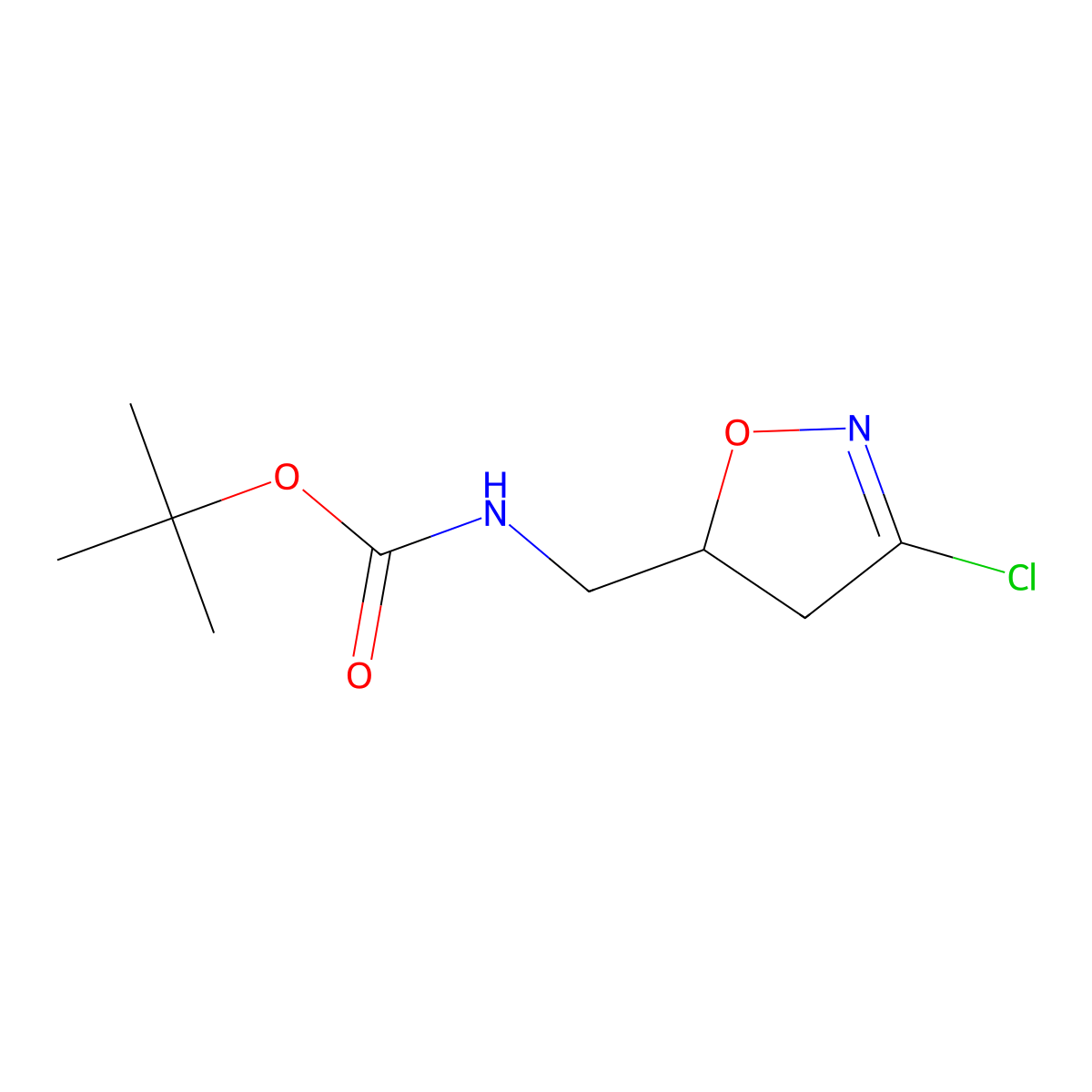 tert-butyl N-[(3-chloro-4,5-dihydro-1,2-oxazol-5-yl)methyl]carbamate molecular structure, CAS 120244-96-4