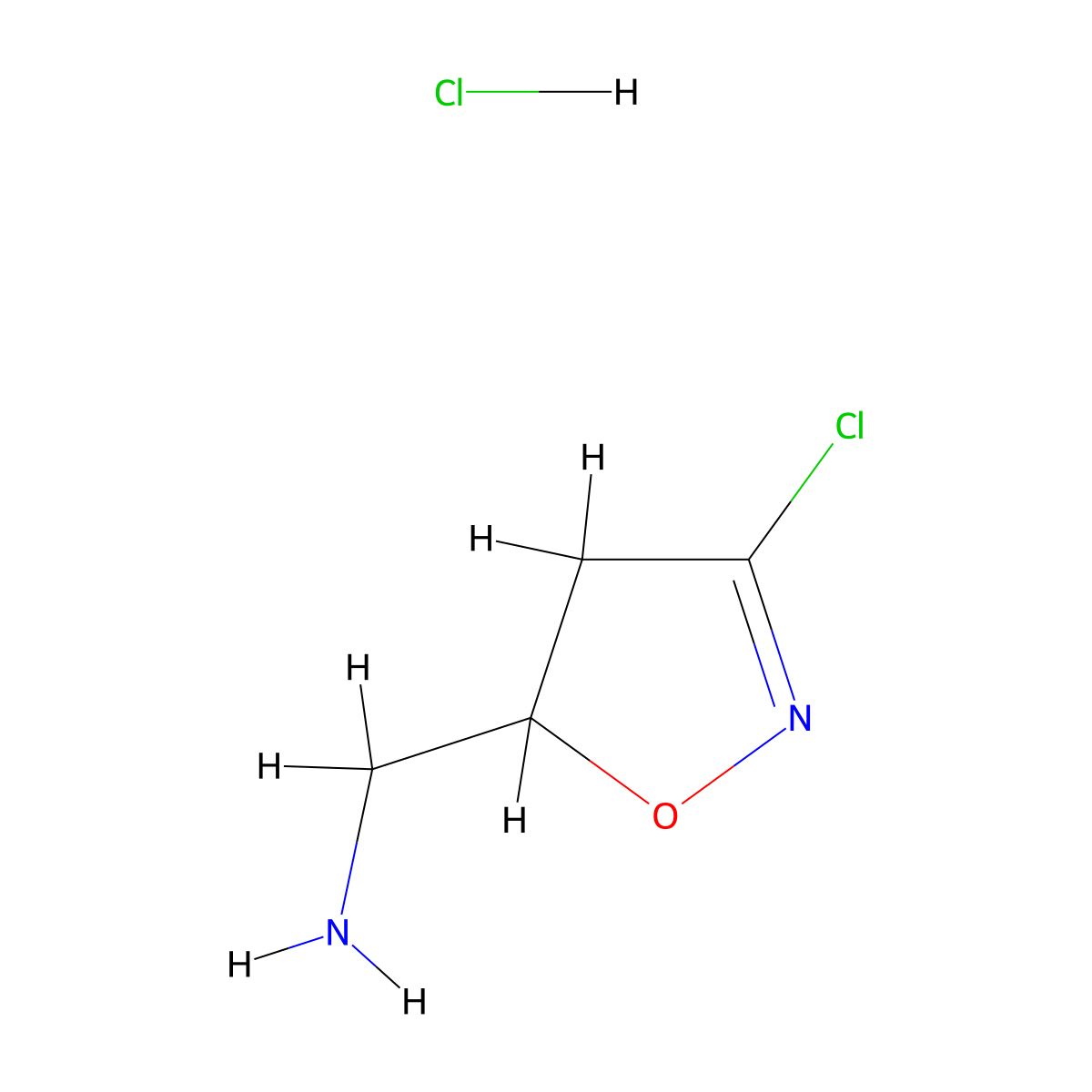 (3-Chloro-4,5-dihydro-1,2-oxazol-5-yl)methanamine hydrochloride molecular structure, CAS 120245-00-3