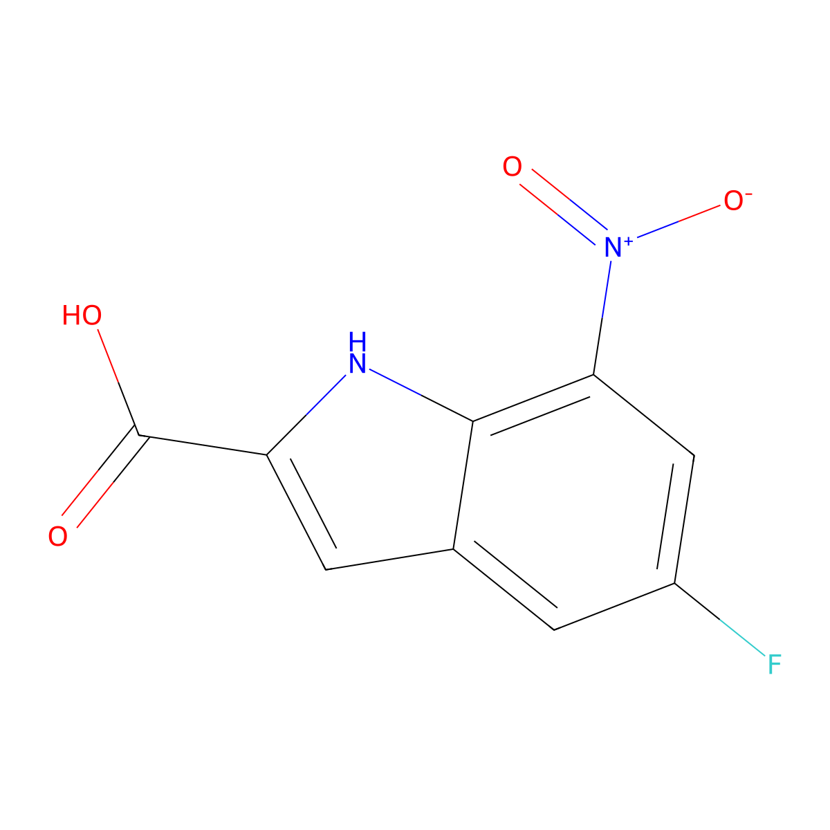 5-fluoro-7-nitro-1H-indole-2-carboxylic acid molecular structure, CAS 1202463-81-7