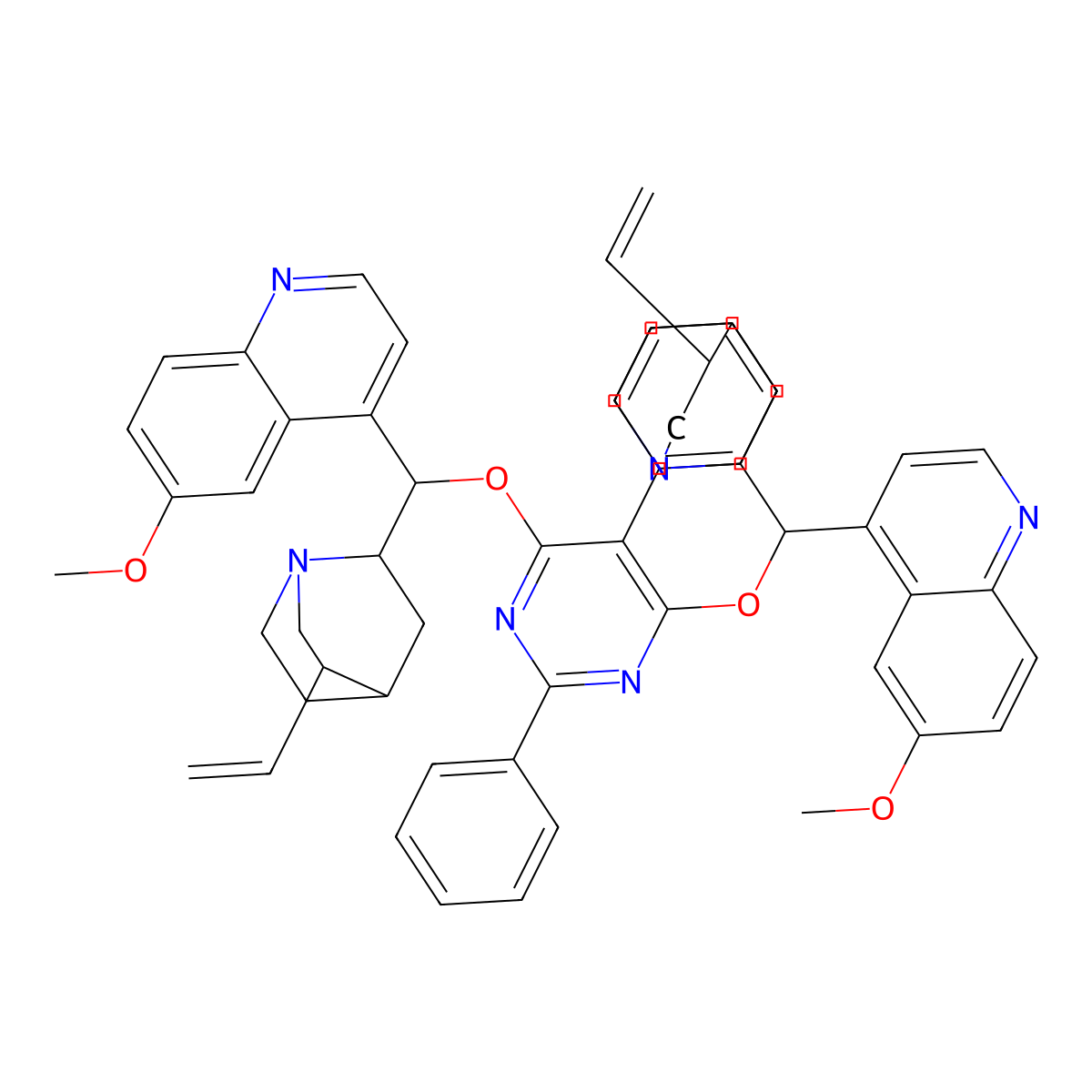 Cinchonan, 9,9''-[(2,5-diphenyl-4,6-pyrimidinediyl)bis(oxy)]bis[10,11-dihydro-6'-methoxy-, (9S,9''S)- molecular structure, CAS 1202521-49-0