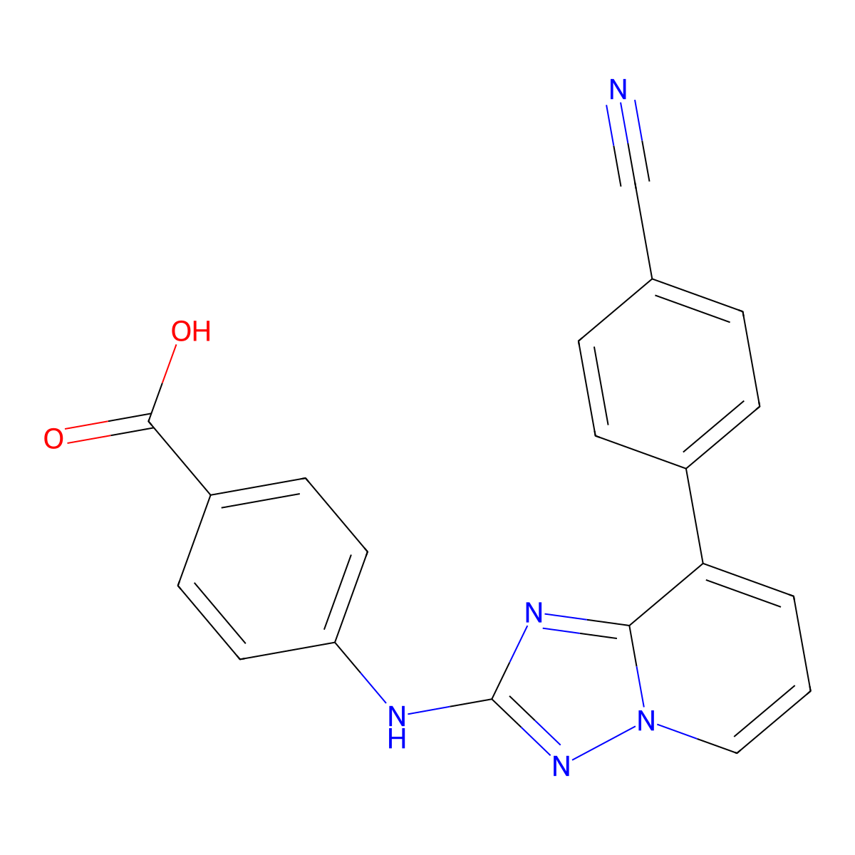4-((8-(4-Cyanophenyl)-[1,2,4]triazolo[1,5-a]pyridin-2-yl)amino)benzoic acid molecular structure, CAS 1202618-28-7