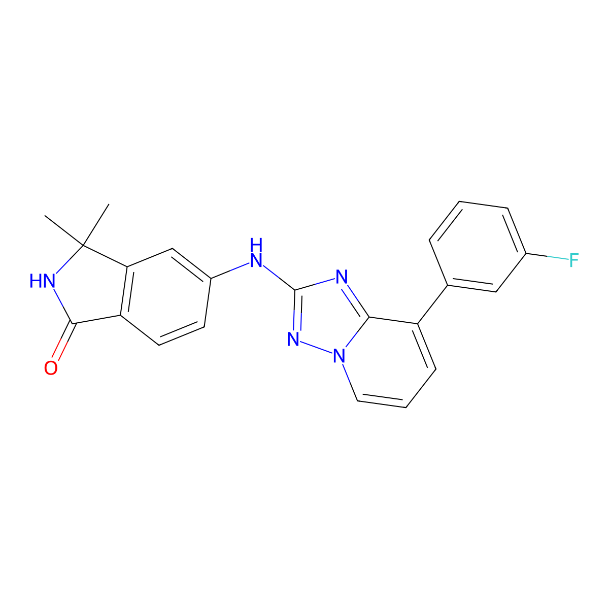 5-((8-(3-Fluorophenyl)-[1,2,4]triazolo[1,5-a]pyridin-2-yl)amino)-3,3-dimethylisoindolin-1-one molecular structure, CAS 1202619-60-0