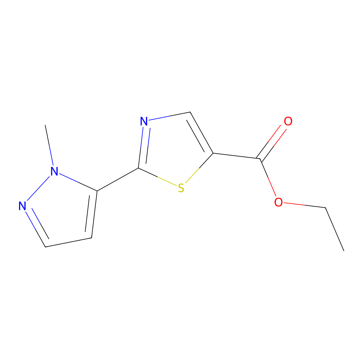 ethyl 2-(1-methyl-1H-pyrazol-5-yl)thiazole-5-carboxylate molecular structure, CAS 1202632-39-0