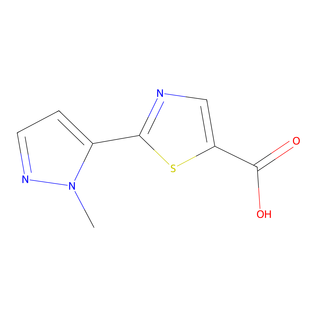 2-(1-methyl-1H-pyrazol-5-yl)-1,3-thiazole-5-carboxylic acid molecular structure, CAS 1202632-40-3