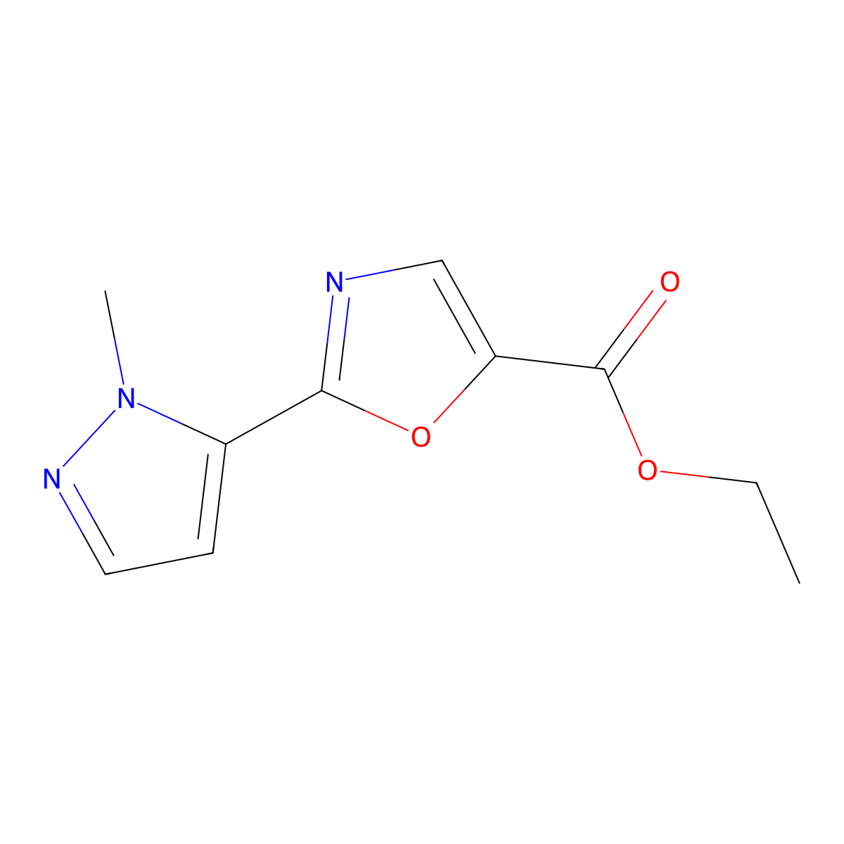 ethyl 2-(1-methyl-1H-pyrazol-5-yl)oxazole-5-carboxylate molecular structure, CAS 1202632-49-2