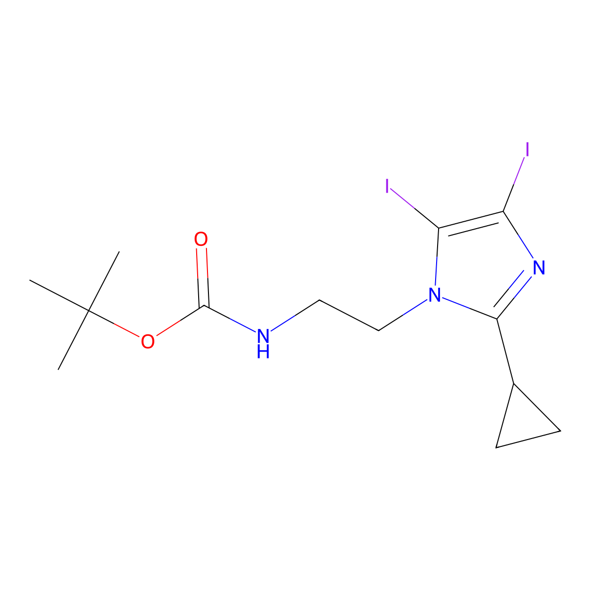 Tert-butyl (2-(2-cyclopropyl-4,5-diiodo-1H-imidazol-1-YL)ethyl)carbamate molecular structure, CAS 1202690-31-0