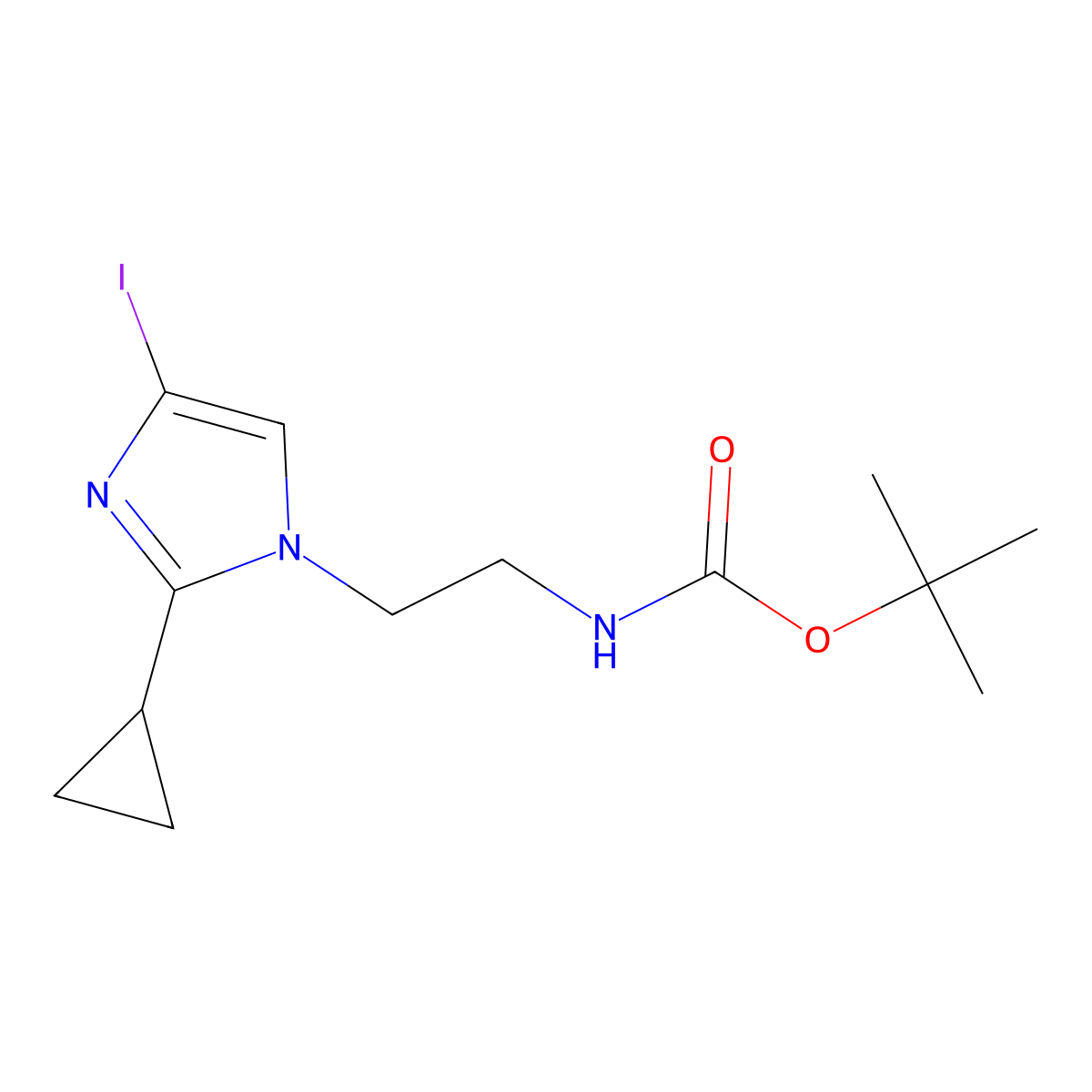 Tert-butyl (2-(2-cyclopropyl-4-iodo-1H-imidazol-1-YL)ethyl)carbamate molecular structure, CAS 1202690-36-5