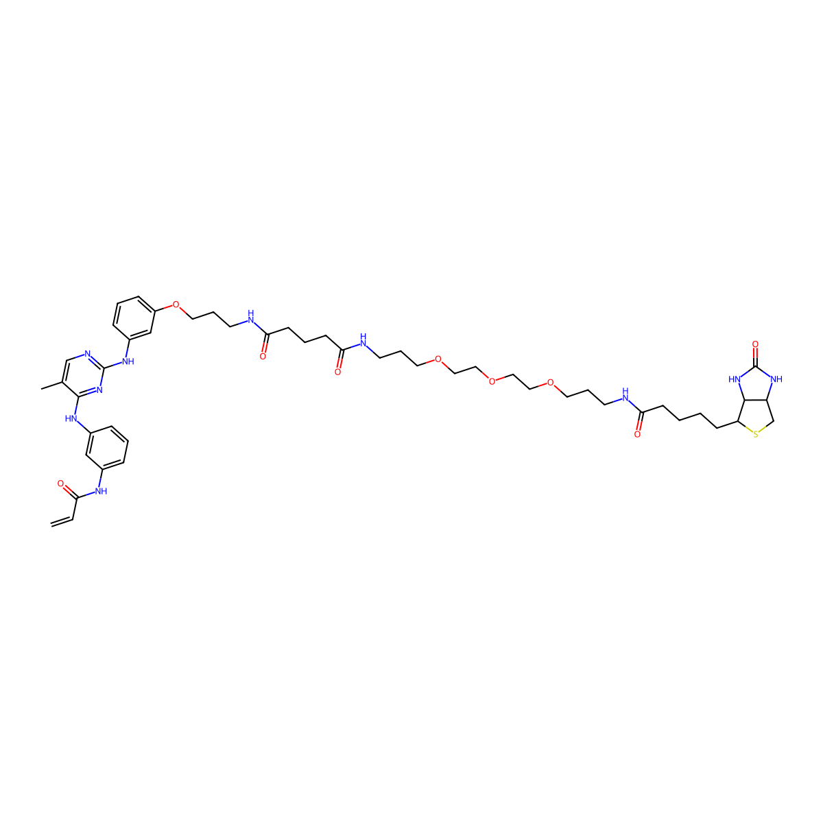 N-[3-[2-[2-[3-[5-[(3aS,4S,6aR)-2-oxo-1,3,3a,4,6,6a-hexahydrothieno[3,4-d]imidazol-4-yl]pentanoylamino]propoxy]ethoxy]ethoxy]propyl]-N'-[3-[3-[[5-methyl-4-[3-(prop-2-enoylamino)anilino]pyrimidin-2-yl]amino]phenoxy]propyl]pentanediamide molecular structure, CAS 1202758-21-1