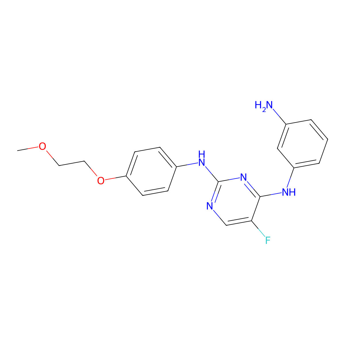 N4-(3-aminophenyl)-5-fluoro-N2-(4-(2-methoxyethoxy)phenyl)pyrimidine-2,4-diamine molecular structure, CAS 1202759-91-8