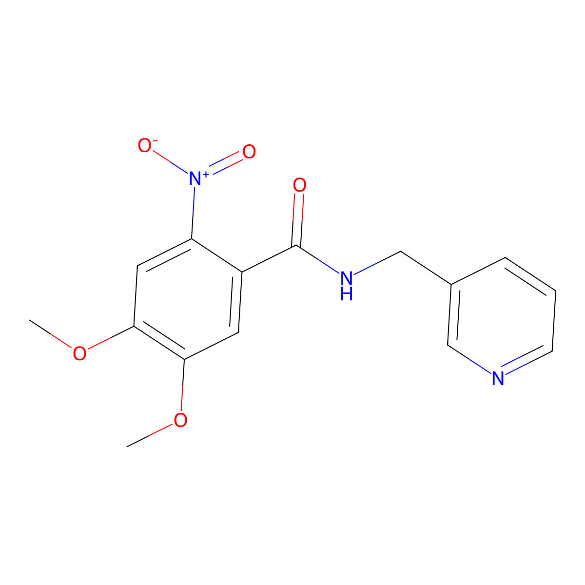 4,5-dimethoxy-2-nitro-N-(pyridin-3-ylmethyl)benzamide molecular structure, CAS 120276-84-8
