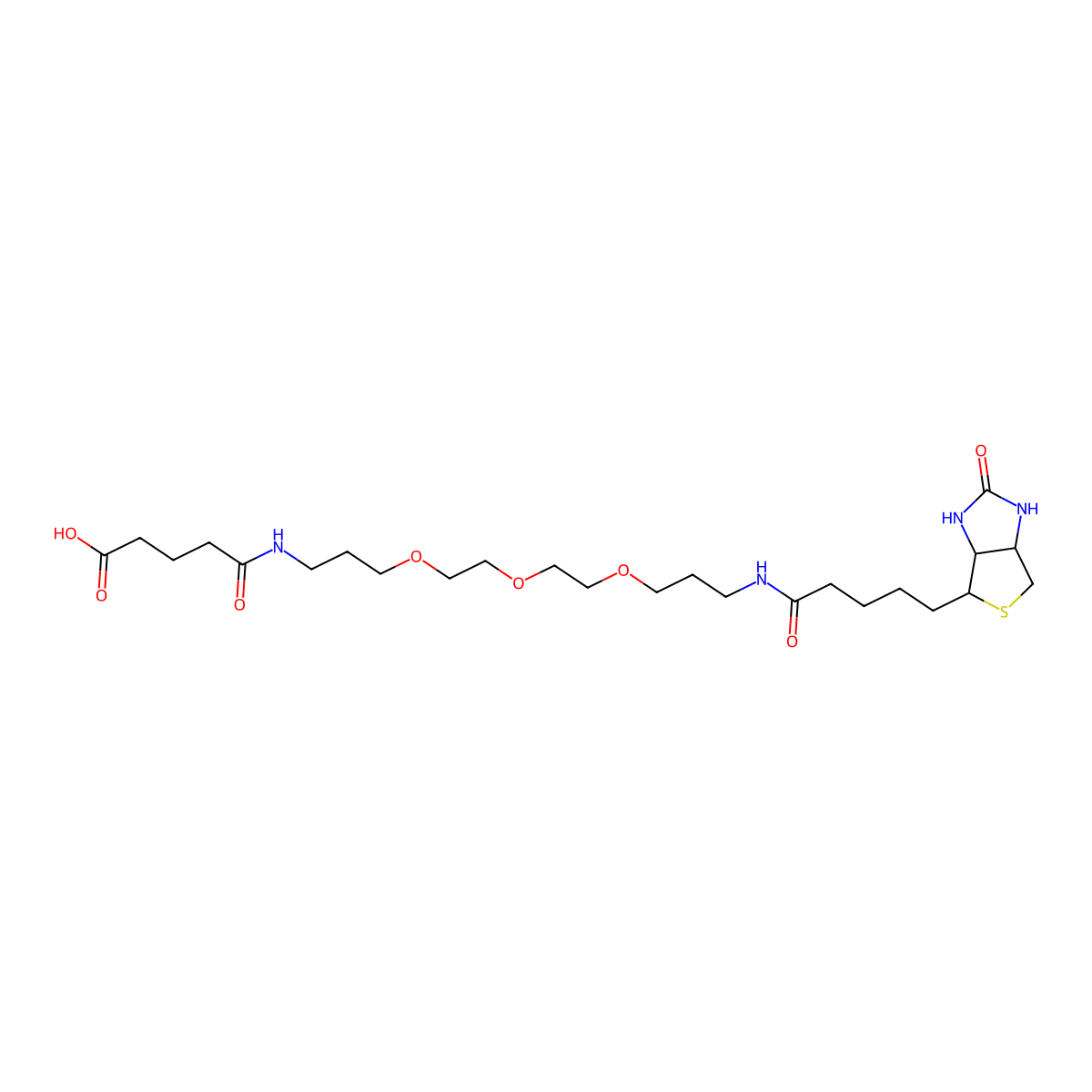 Biotinyl-NH-PEG3-C3-amido-C3-COOH molecular structure, CAS 1202761-21-4
