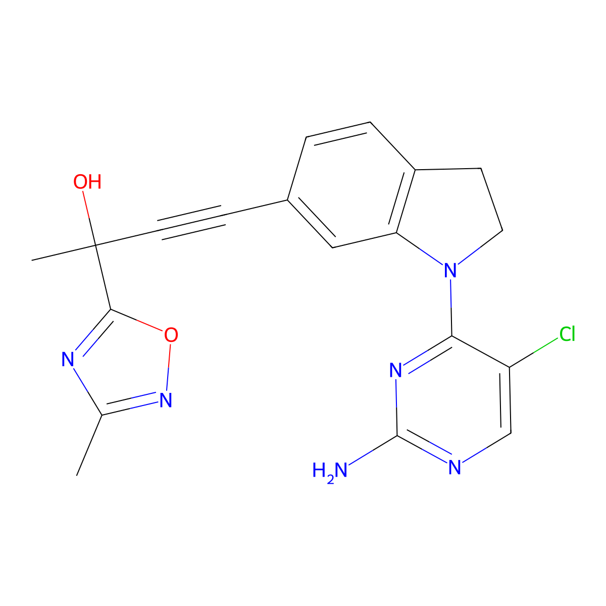 4-(1-(2-Amino-5-chloropyrimidin-4-yl)indolin-6-yl)-2-(3-methyl-1,2,4-oxadiazol-5-yl)but-3-yn-2-ol molecular structure, CAS 1202761-77-0