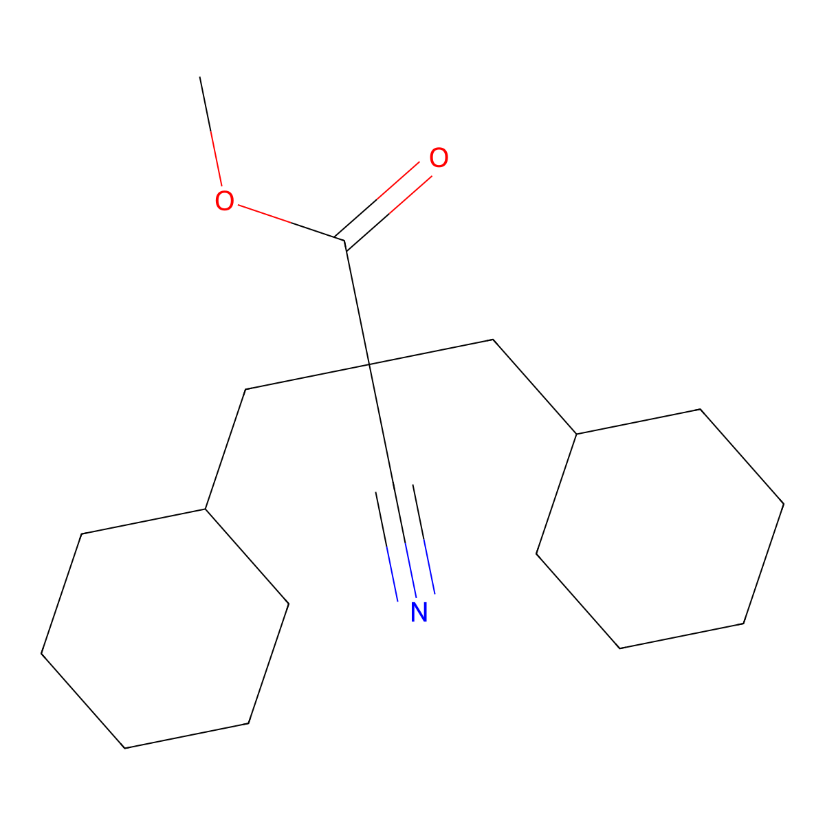 Methyl 2-cyano-3-cyclohexyl-2-(cyclohexylmethyl)propanoate molecular structure, CAS 1202778-92-4