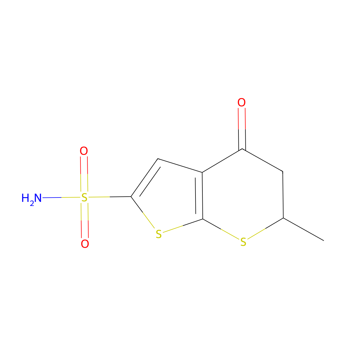 6-methyl-4-oxo-5,6-dihydro-4H-thieno[2,3-b]thiopyran-2-sulfonamide molecular structure, CAS 120279-88-1