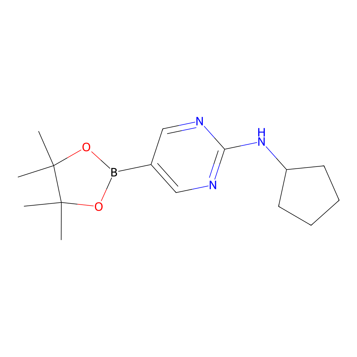N-Cyclopentyl-5-(4,4,5,5-tetramethyl-1,3,2-dioxaborolan-2-yl)pyrimidin-2-amine molecular structure, CAS 1202805-22-8