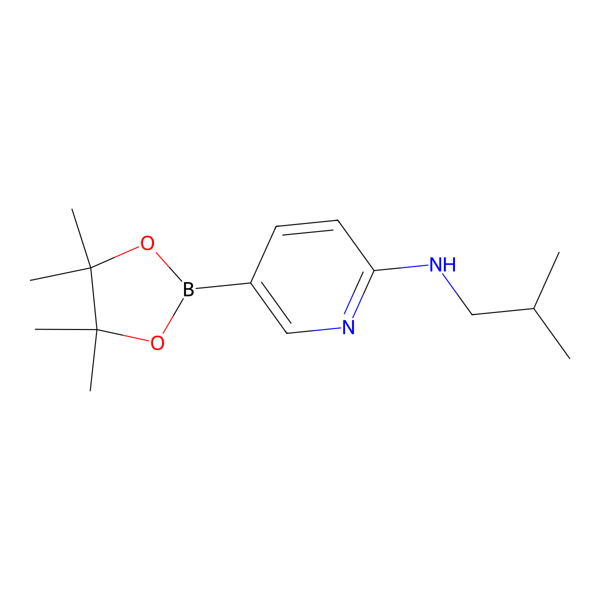 N-(2-methylpropyl)-5-(tetramethyl-1,3,2-dioxaborolan-2-yl)pyridin-2-amine molecular structure, CAS 1202805-25-1
