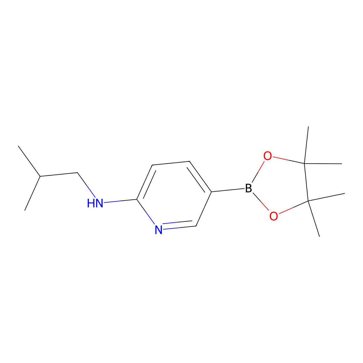 N-(2-methylpropyl)-5-(tetramethyl-1,3,2-dioxaborolan-2-yl)pyridin-2-amine molecular structure, CAS 1202805-25-1