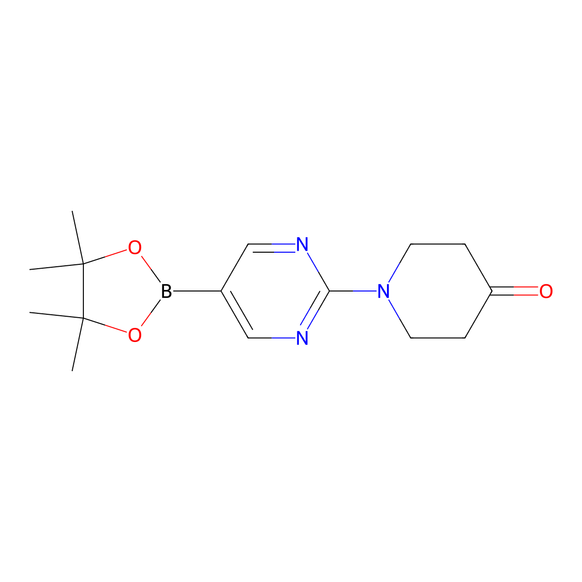 1-(5-(4,4,5,5-Tetramethyl-1,3,2-dioxaborolan-2-yl)pyrimidin-2-yl)piperidin-4-one molecular structure, CAS 1202805-27-3