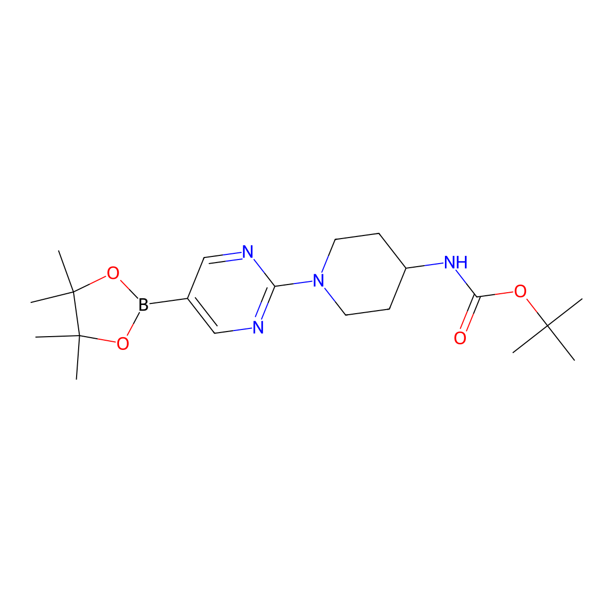 tert-butyl N-{1-[5-(tetramethyl-1,3,2-dioxaborolan-2-yl)pyrimidin-2-yl]piperidin-4-yl}carbamate molecular structure, CAS 1202805-37-5