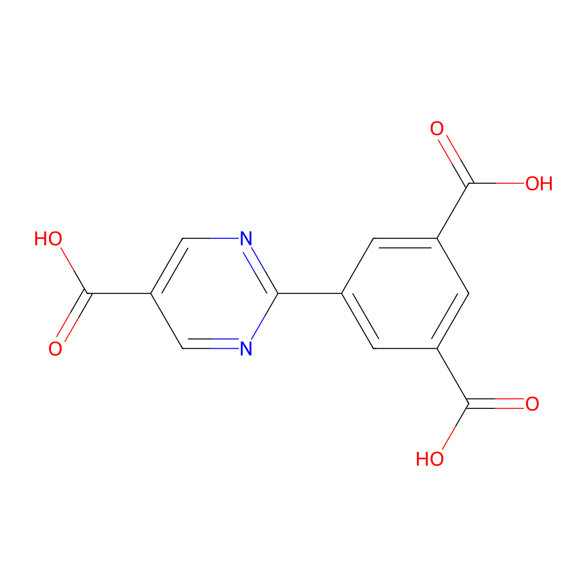 5-(5-Carboxypyrimidin-2-yl)benzene-1,3-dicarboxylic acid molecular structure, CAS 1202853-57-3