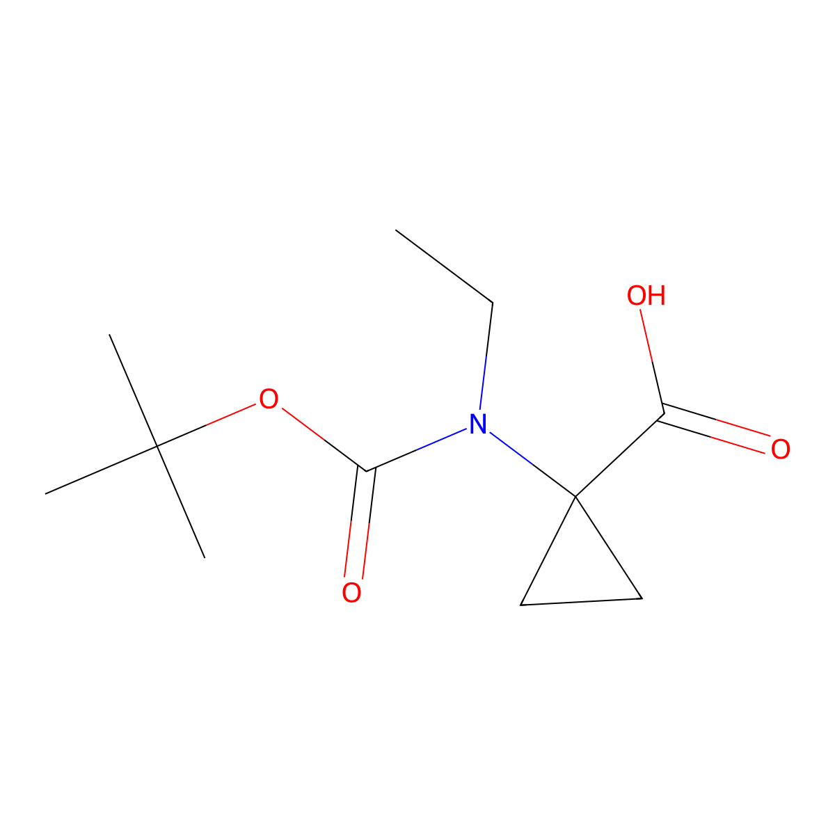 1-{[(Tert-butoxy)carbonyl](ethyl)amino}cyclopropane-1-carboxylic acid molecular structure, CAS 1202858-78-3