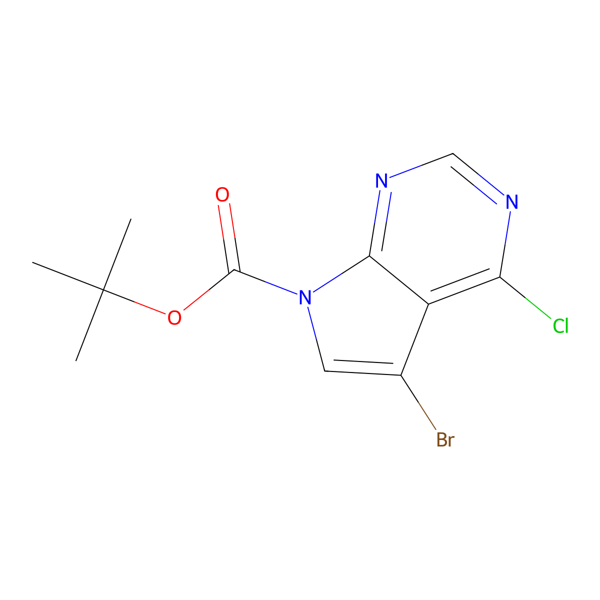 tert-Butyl 5-bromo-4-chloro-7H-pyrrolo(2,3-d)pyrimidine-7-carboxylate molecular structure, CAS 1202864-54-7