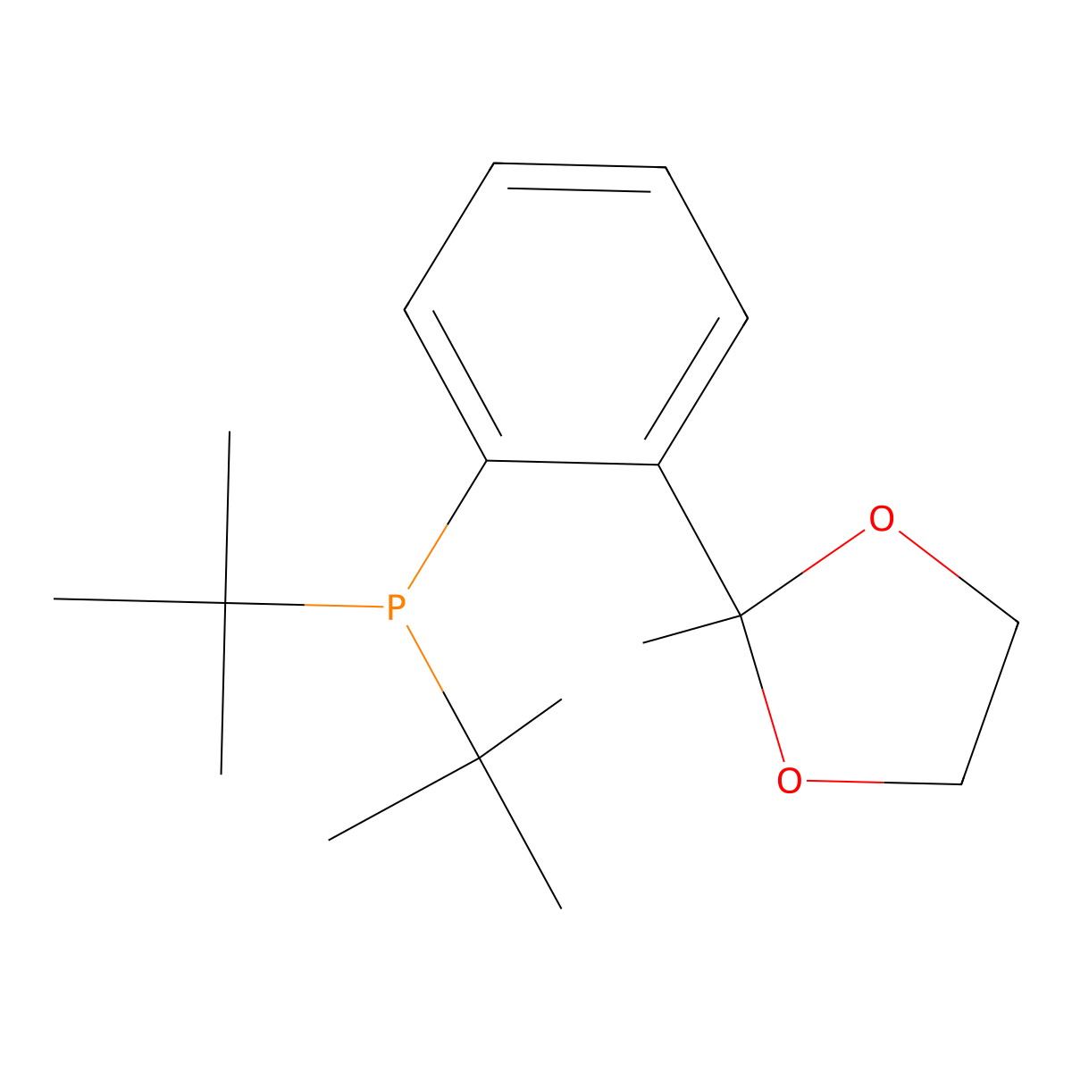 Di-tert-butyl(2-(2-methyl-1,3-dioxolan-2-yl)phenyl)phosphine molecular structure, CAS 1202864-99-0