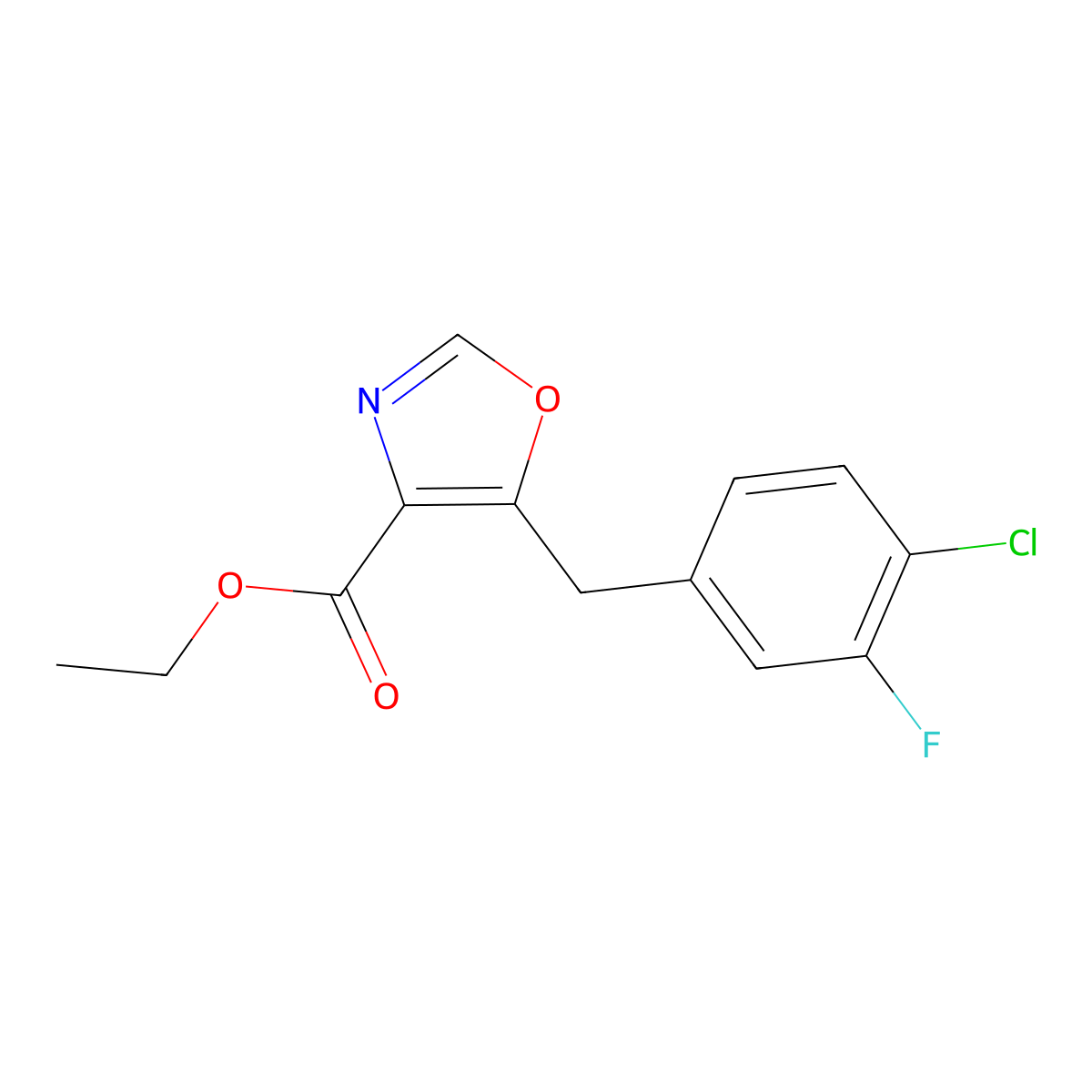 Ethyl 5-(4-chloro-3-fluorobenzyl)oxazole-4-carboxylate molecular structure, CAS 1202897-24-2