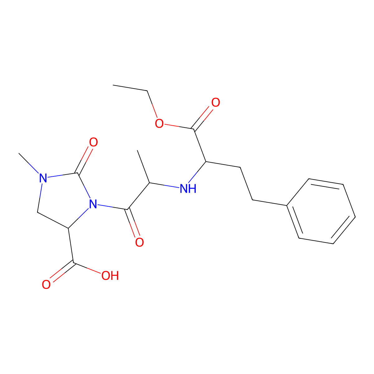 3-[2-[(1-Ethoxy-1-oxo-4-phenylbutan-2-yl)amino]propanoyl]-1-methyl-2-oxoimidazolidine-4-carboxylic acid molecular structure, CAS 120294-10-2
