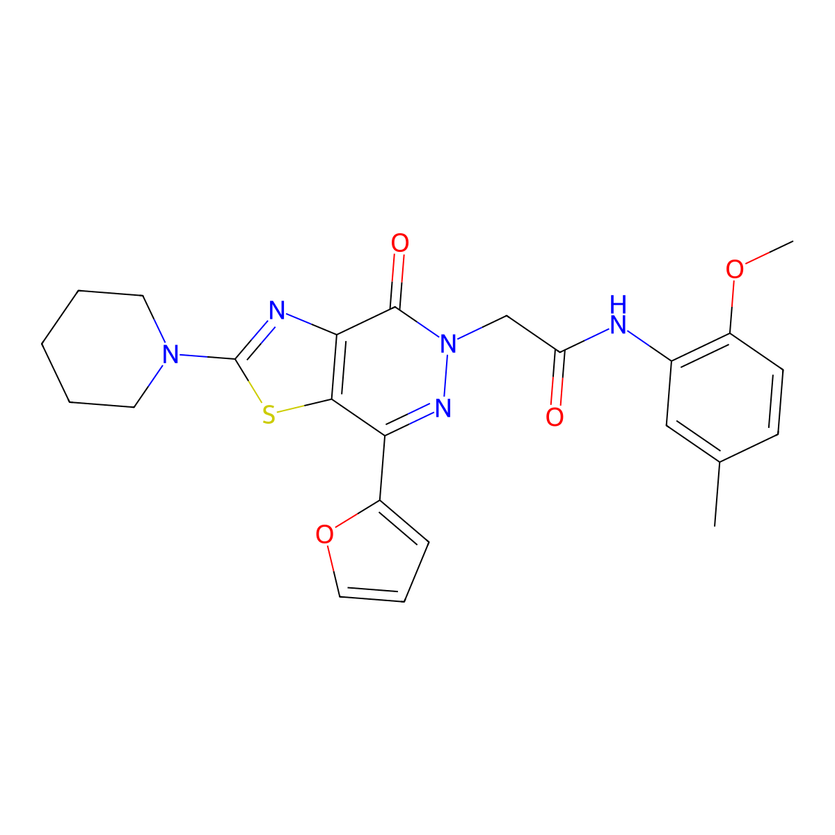 2-(7-(furan-2-yl)-4-oxo-2-(piperidin-1-yl)thiazolo[4,5-d]pyridazin-5(4H)-yl)-N-(2-methoxy-5-methylphenyl)acetamide molecular structure, CAS 1202969-25-2