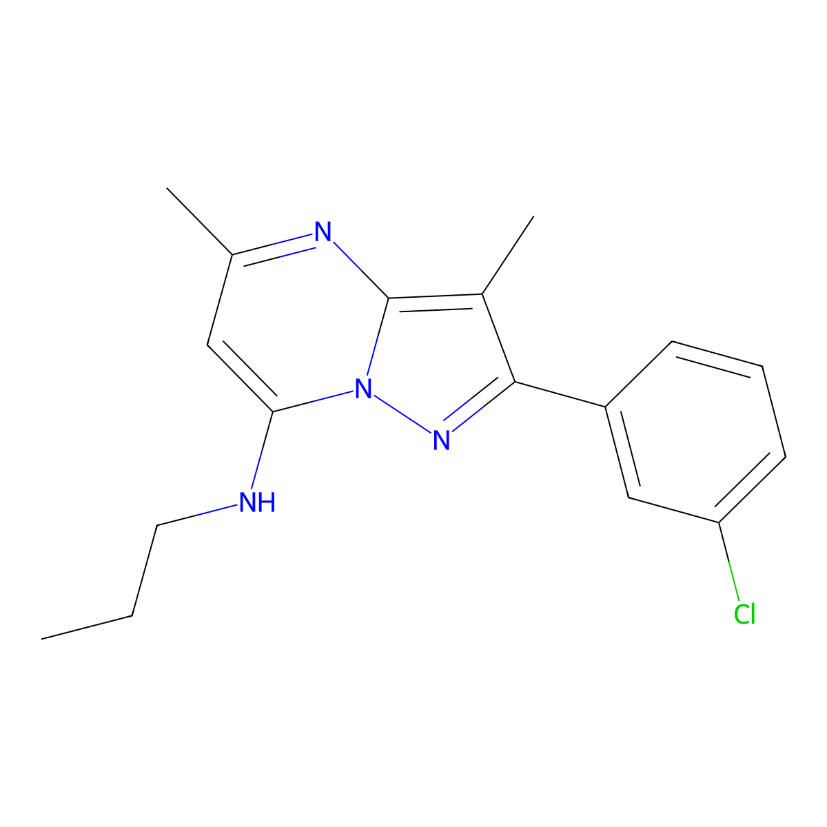 2-(3-chlorophenyl)-3,5-dimethyl-N-propylpyrazolo[1,5-a]pyrimidin-7-amine molecular structure, CAS 1202970-86-2