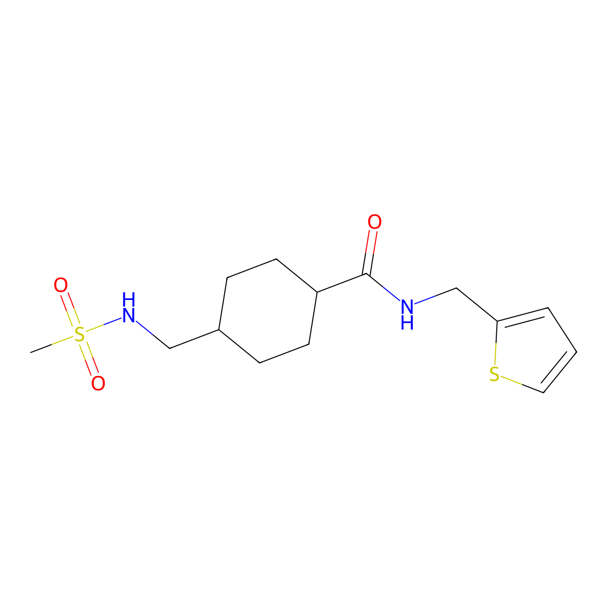 4-(methanesulfonamidomethyl)-N-[(thiophen-2-yl)methyl]cyclohexane-1-carboxamide molecular structure, CAS 1202971-14-9