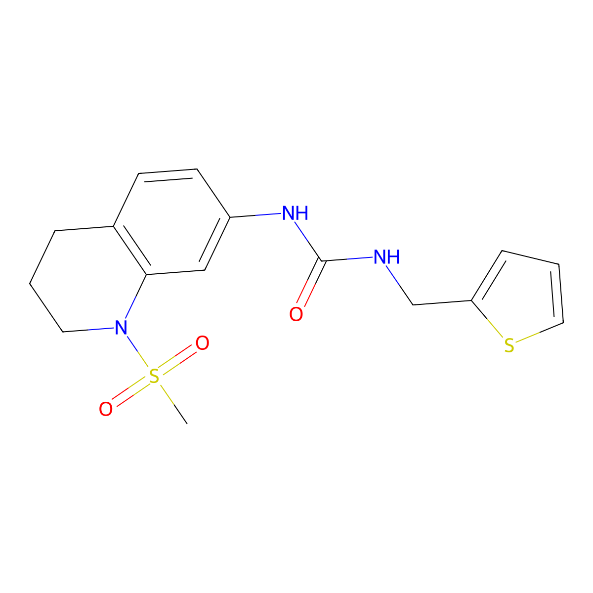 1-(1-(Methylsulfonyl)-1,2,3,4-tetrahydroquinolin-7-yl)-3-(thiophen-2-ylmethyl)urea molecular structure, CAS 1202971-19-4