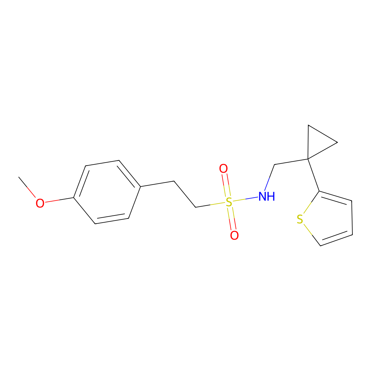 2-(4-methoxyphenyl)-N-((1-(thiophen-2-yl)cyclopropyl)methyl)ethanesulfonamide molecular structure, CAS 1202972-12-0