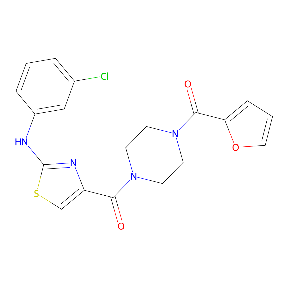 (2-((3-Chlorophenyl)amino)thiazol-4-yl)(4-(furan-2-carbonyl)piperazin-1-yl)methanone molecular structure, CAS 1202972-46-0