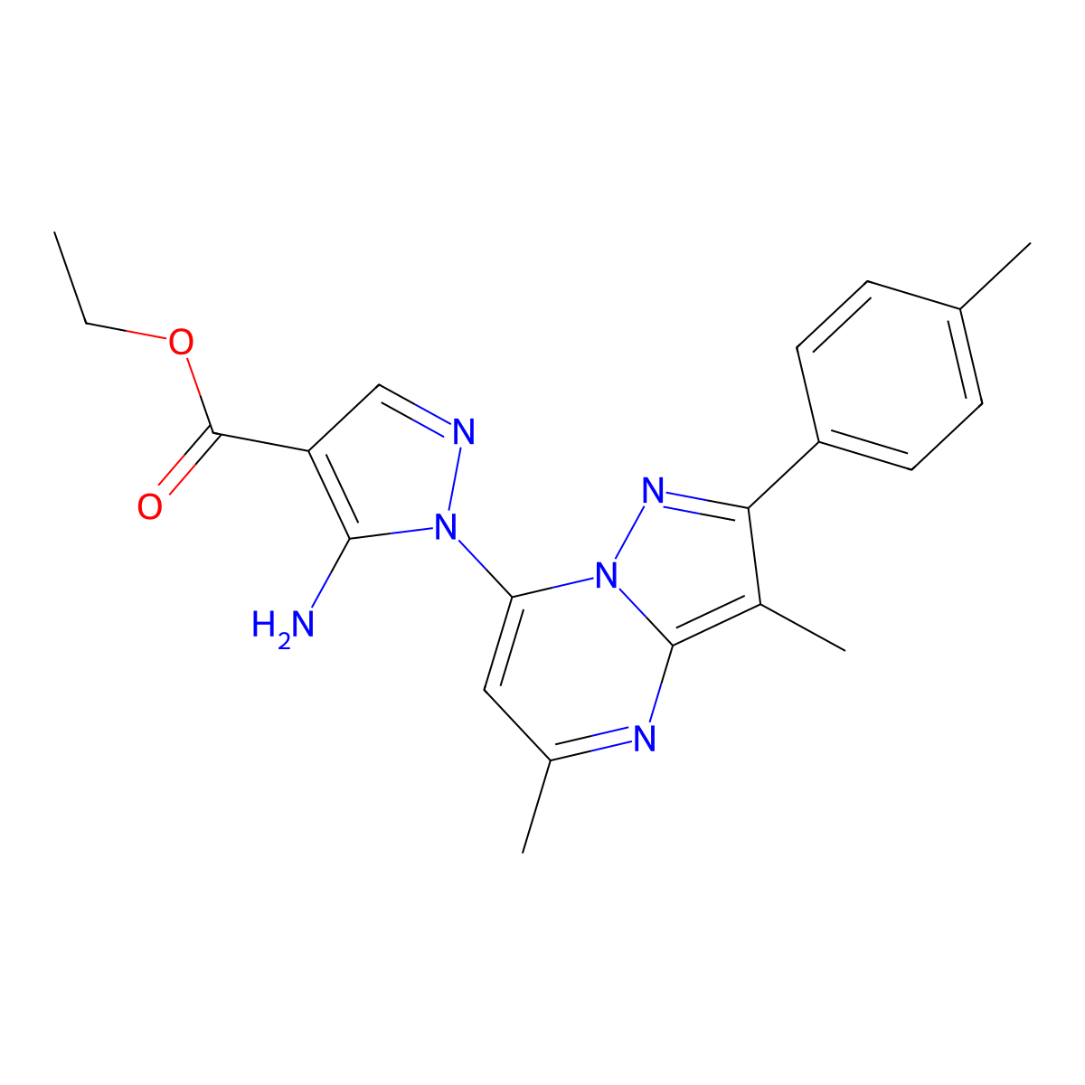 ethyl 5-amino-1-[3,5-dimethyl-2-(4-methylphenyl)pyrazolo[1,5-a]pyrimidin-7-yl]-1H-pyrazole-4-carboxylate molecular structure, CAS 1202973-43-0