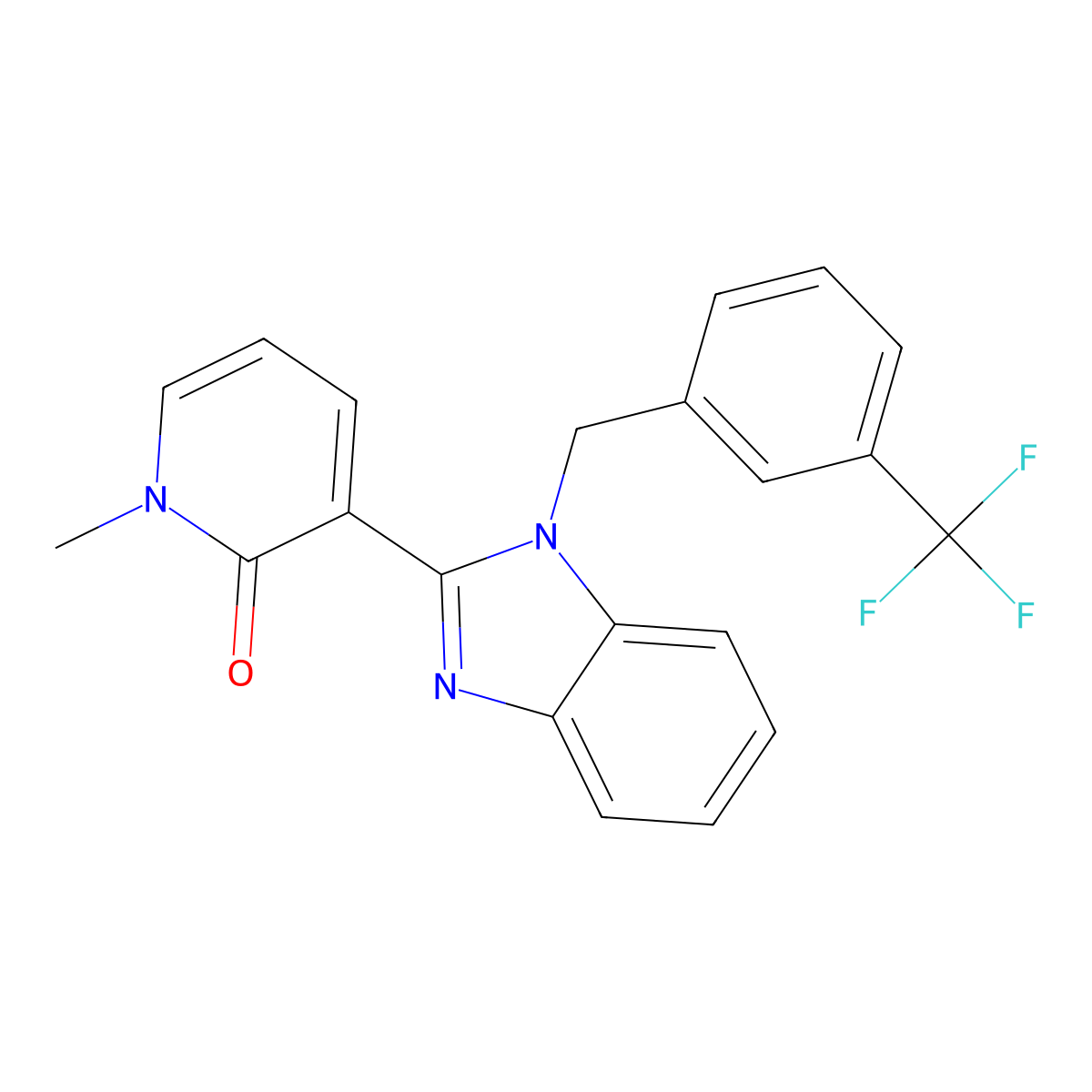 1-methyl-3-(1-(3-(trifluoromethyl)benzyl)-1H-benzo[d]imidazol-2-yl)pyridin-2(1H)-one molecular structure, CAS 1202974-30-8