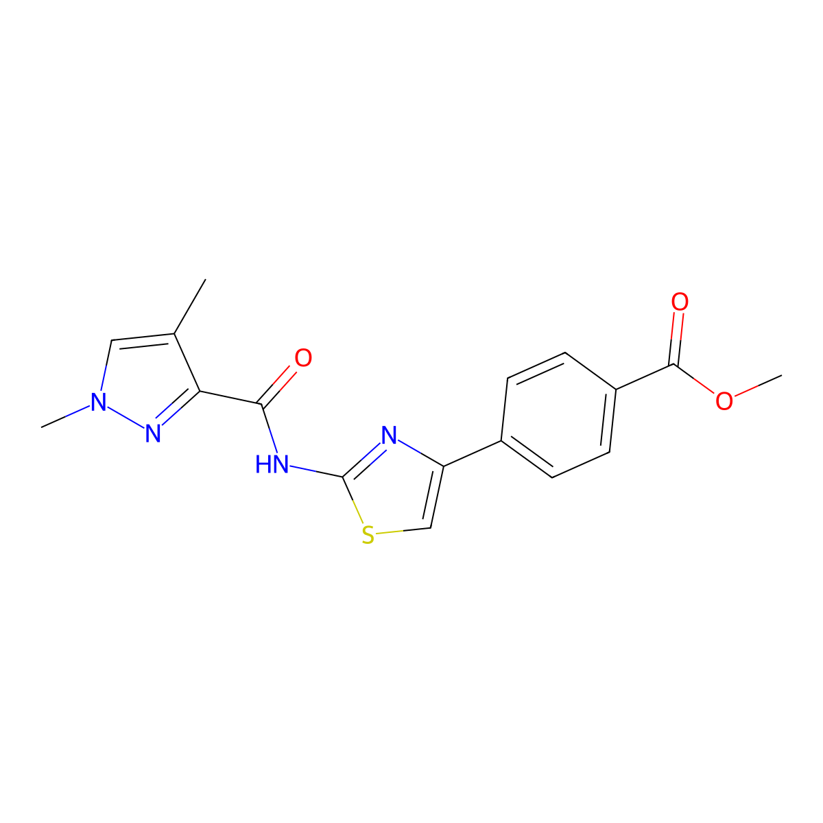 methyl 4-(2-(1,4-dimethyl-1H-pyrazole-3-carboxamido)thiazol-4-yl)benzoate molecular structure, CAS 1202975-05-0