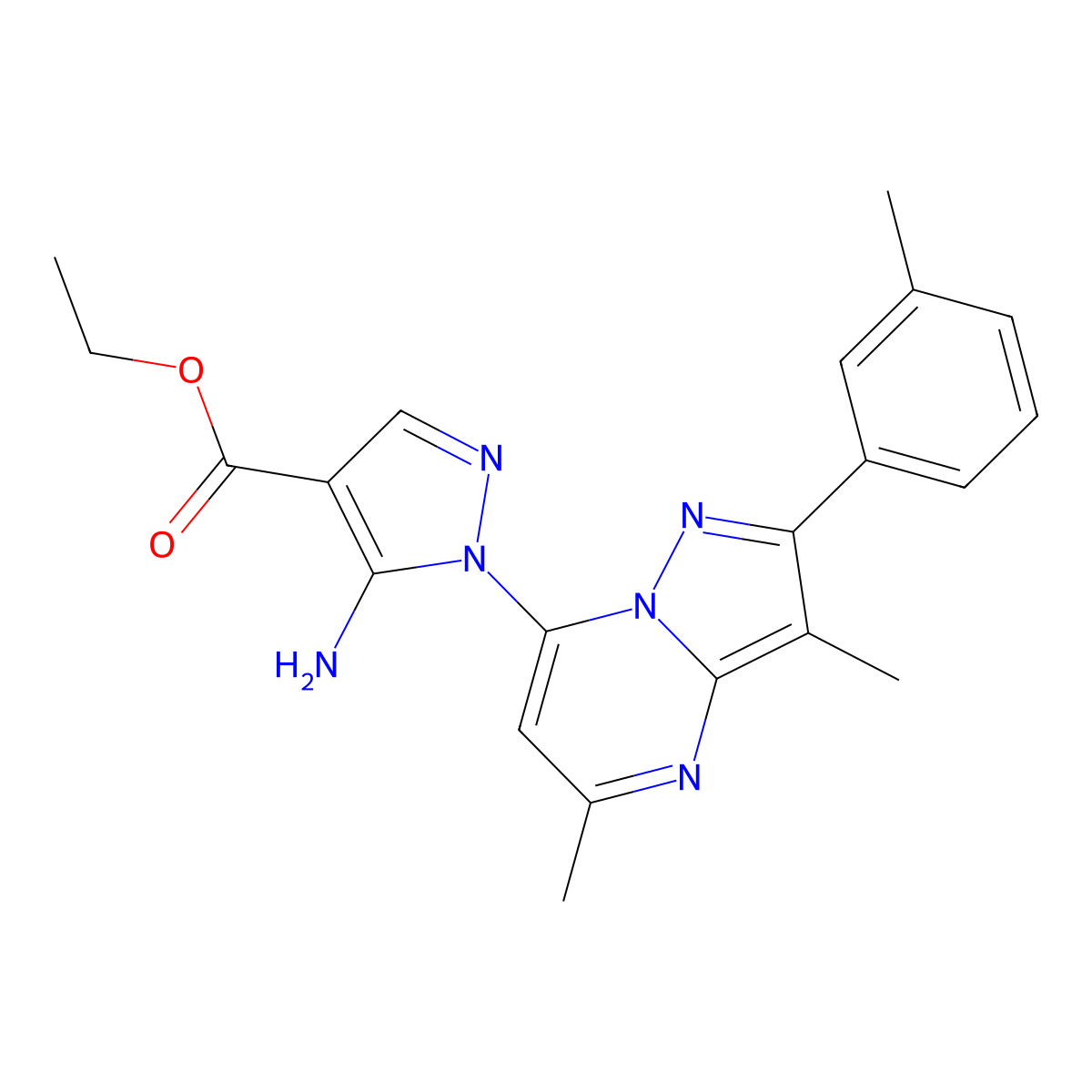 ethyl 5-amino-1-[3,5-dimethyl-2-(3-methylphenyl)pyrazolo[1,5-a]pyrimidin-7-yl]-1H-pyrazole-4-carboxylate molecular structure, CAS 1202975-18-5