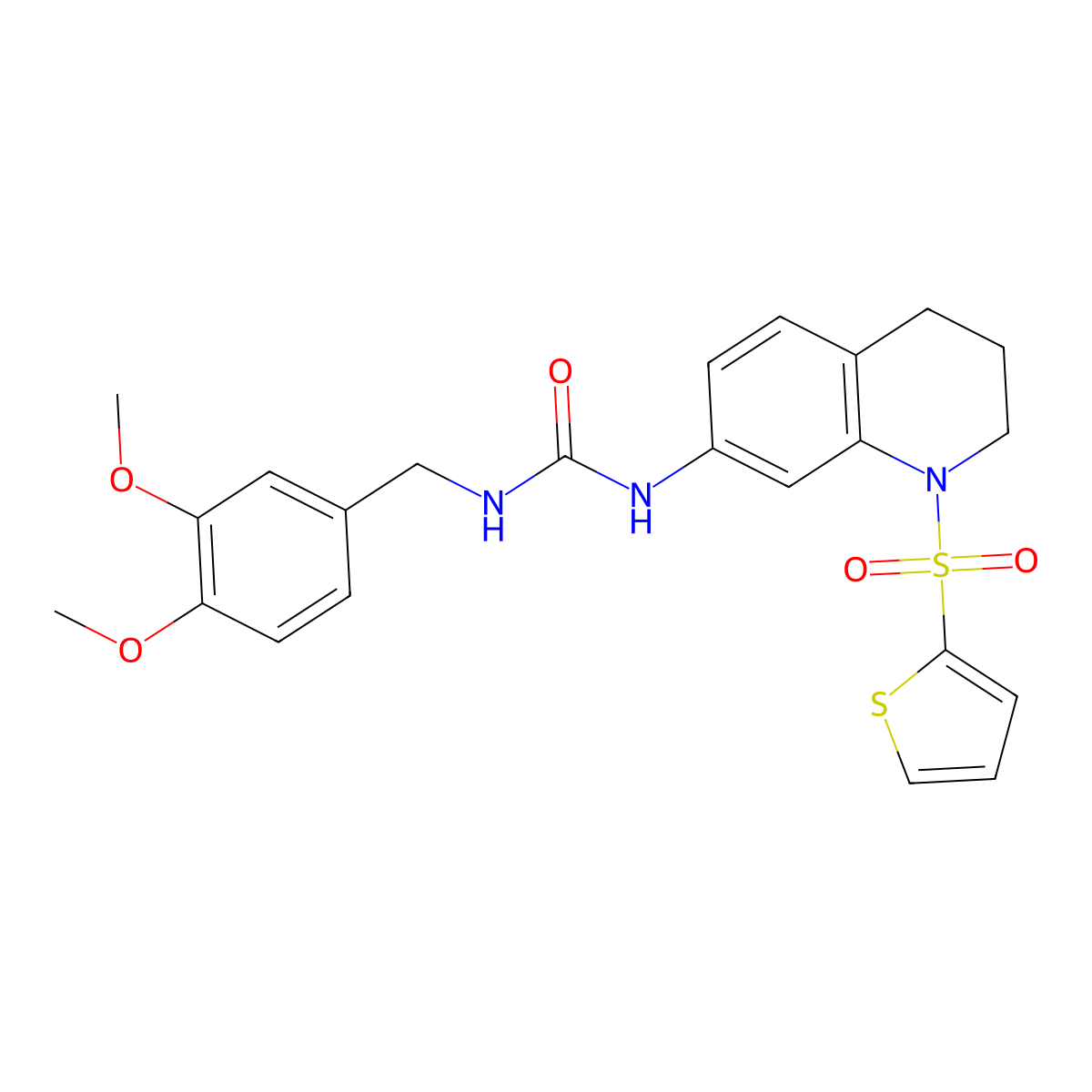 1-(3,4-Dimethoxybenzyl)-3-(1-(thiophen-2-ylsulfonyl)-1,2,3,4-tetrahydroquinolin-7-yl)urea molecular structure, CAS 1202975-69-6