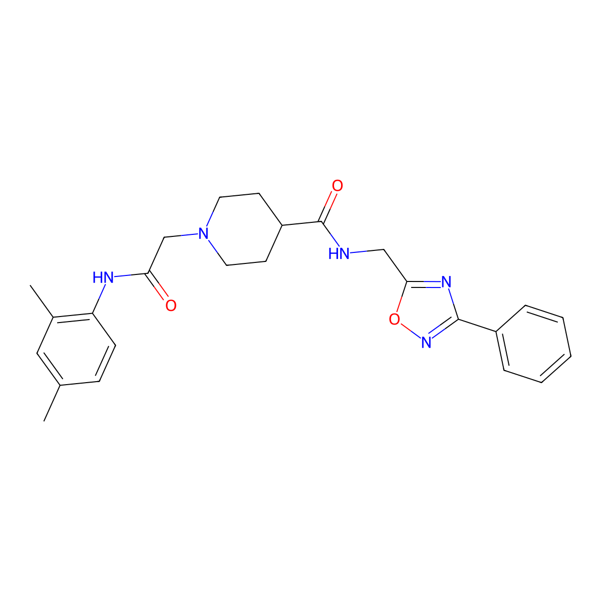 1-(2-((2,4-dimethylphenyl)amino)-2-oxoethyl)-N-((3-phenyl-1,2,4-oxadiazol-5-yl)methyl)piperidine-4-carboxamide molecular structure, CAS 1202978-94-6