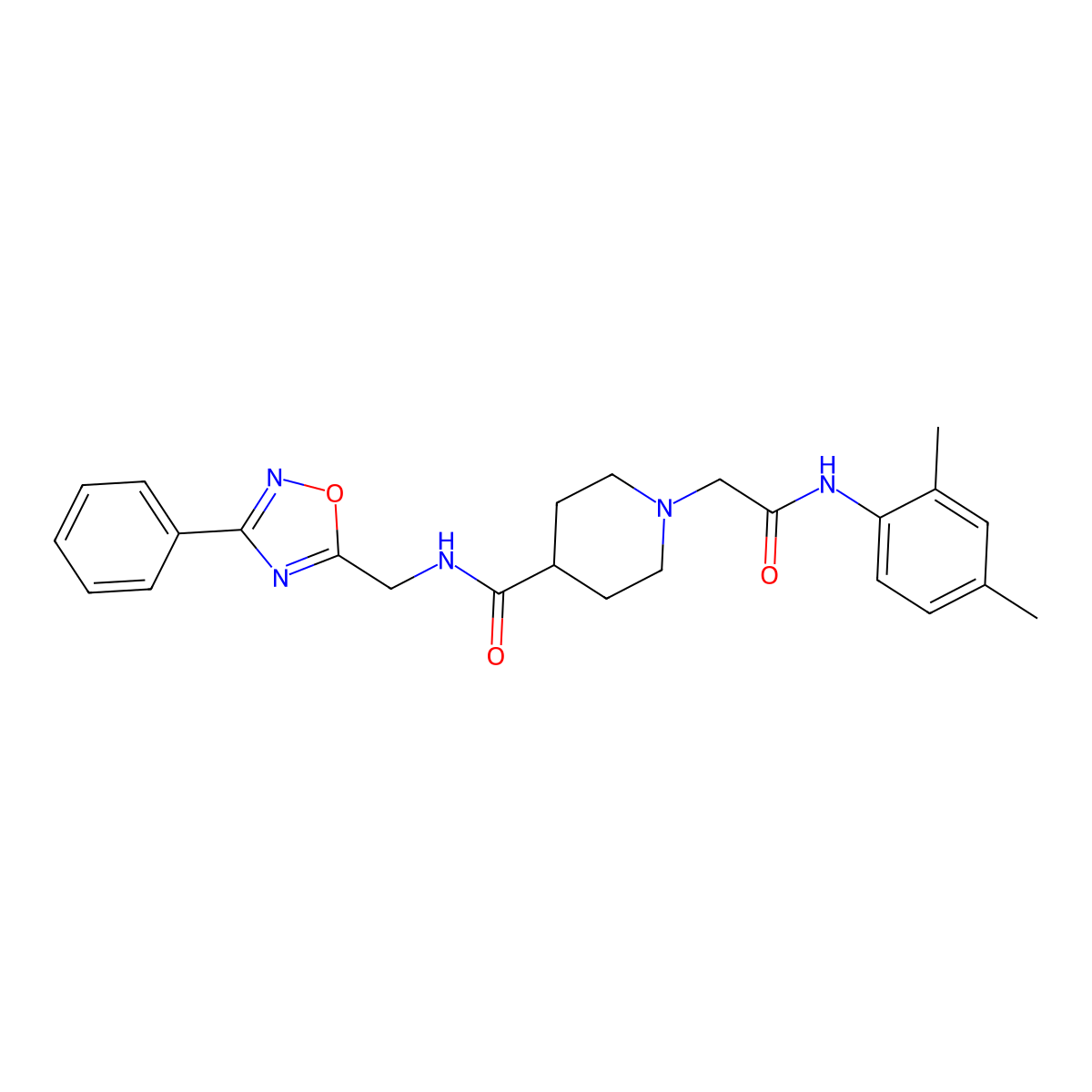 1-(2-((2,4-dimethylphenyl)amino)-2-oxoethyl)-N-((3-phenyl-1,2,4-oxadiazol-5-yl)methyl)piperidine-4-carboxamide molecular structure, CAS 1202978-94-6